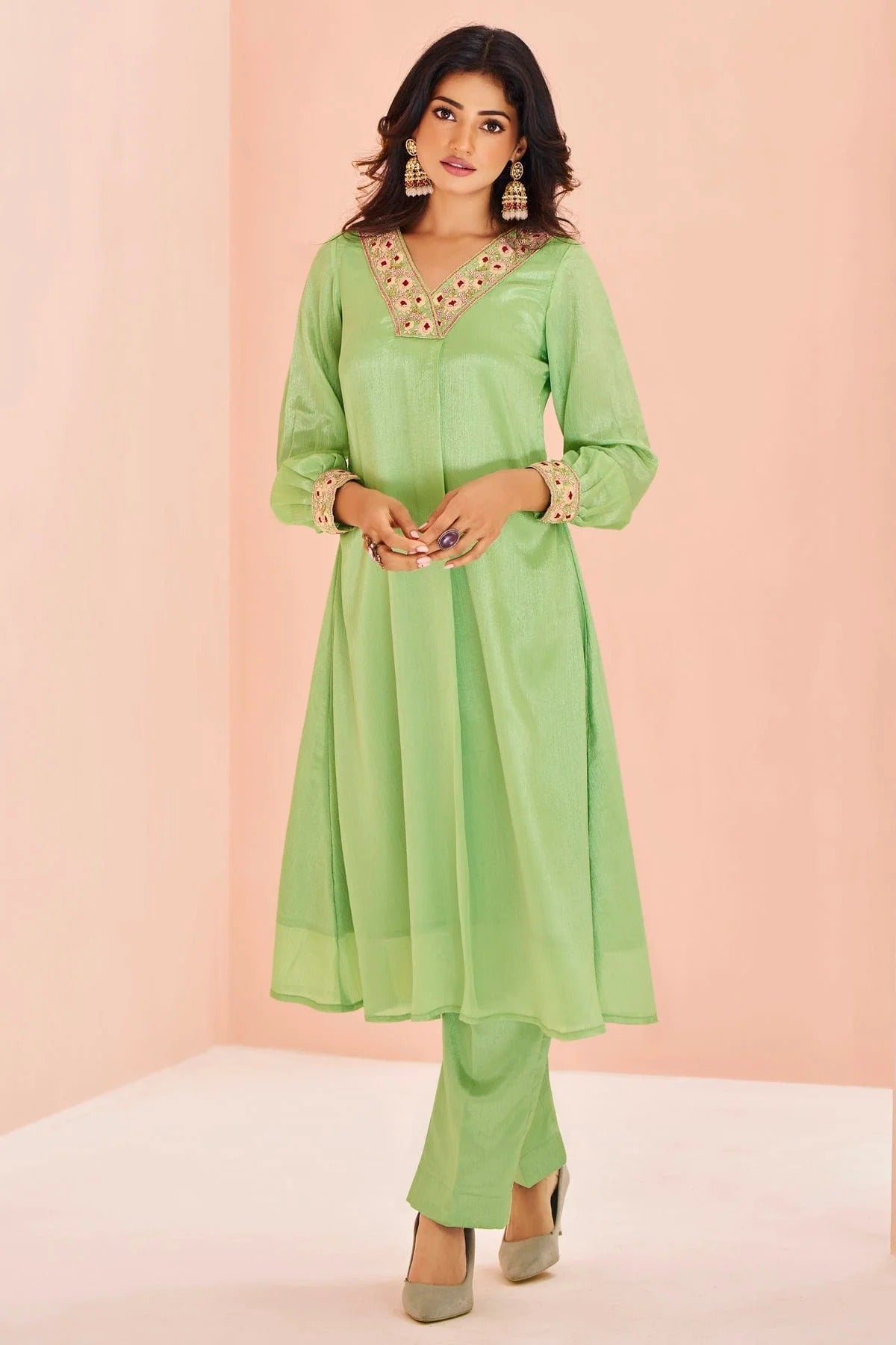 Pista Green Colour Chinon Top and Bottom TP1080936