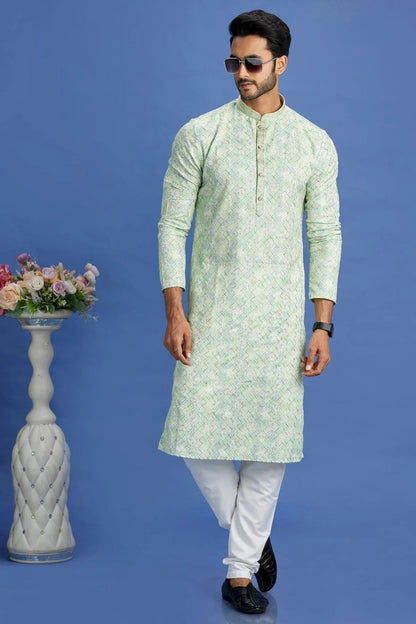 Pista Green Colour Cotton Pintex Work Kurta Pajama KP1230163 A
