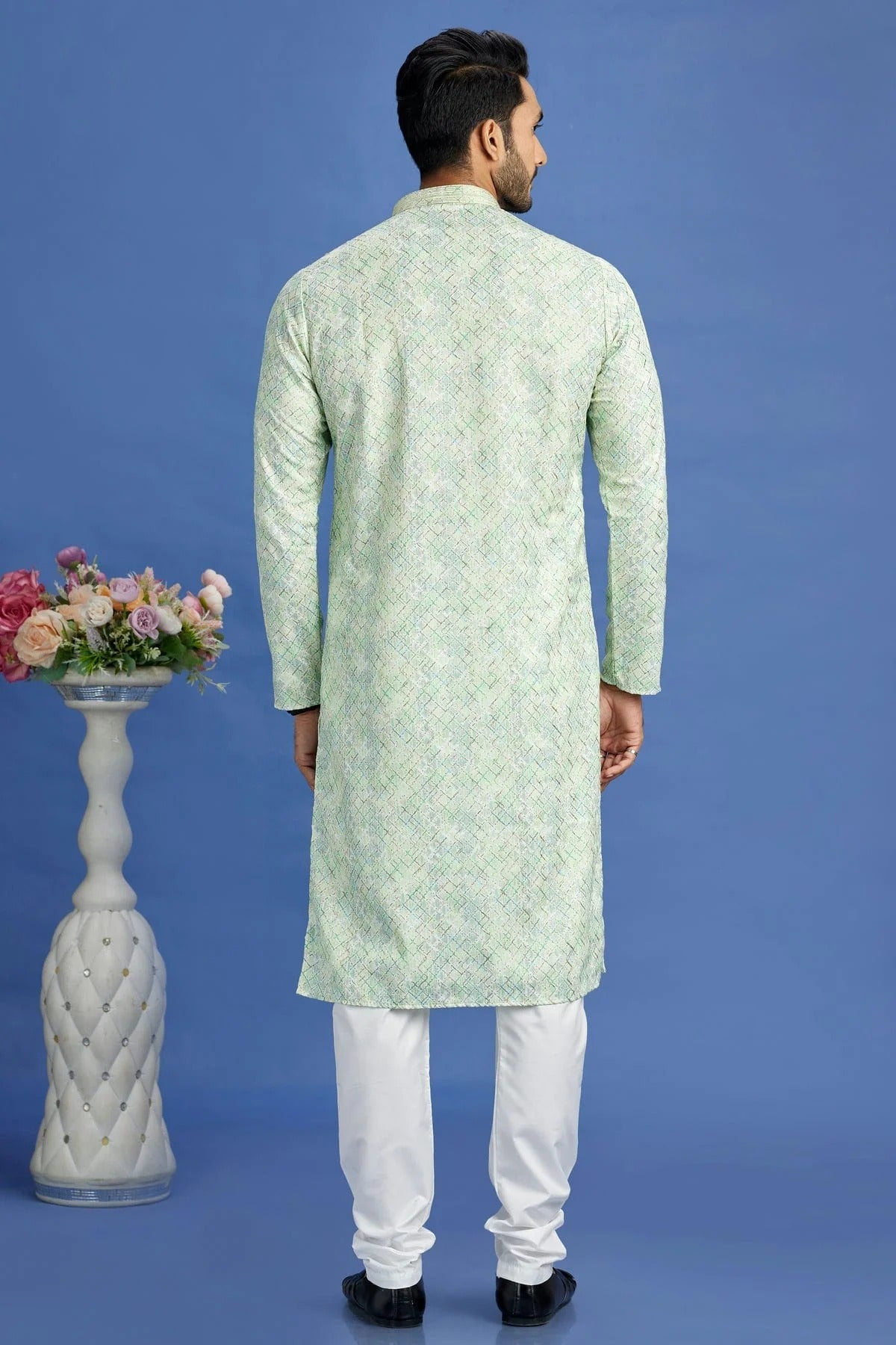 Pista Green Colour Cotton Pintex Work Kurta Pajama KP1230163 B