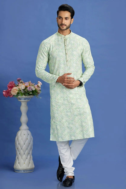 Pista Green Colour Cotton Pintex Work Kurta Pajama KP1230163