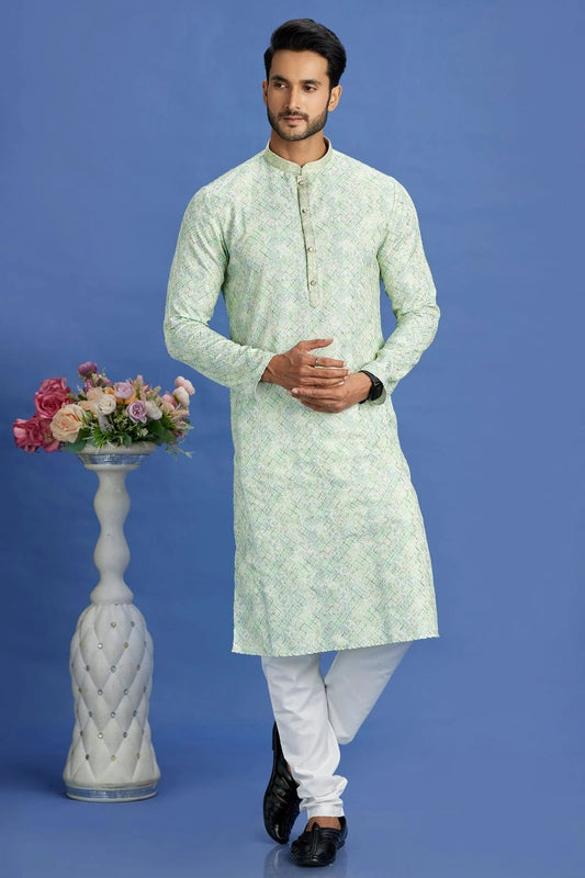 Pista Green Colour Cotton Pintex Work Kurta Pajama KP1230163