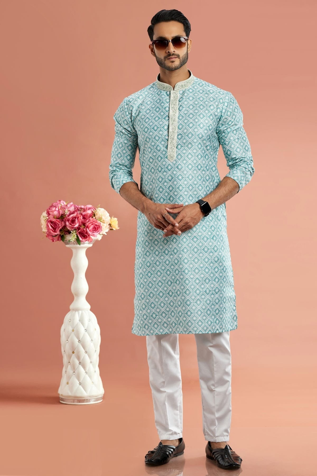 Pista Green Colour Cotton Thread Work Kurta Pajama KP1230166 A