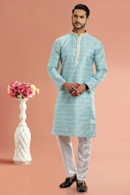 Pista Green Colour Cotton Thread Work Kurta Pajama KP1230166