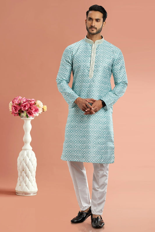 Pista Green Colour Cotton Thread Work Kurta Pajama KP1230166