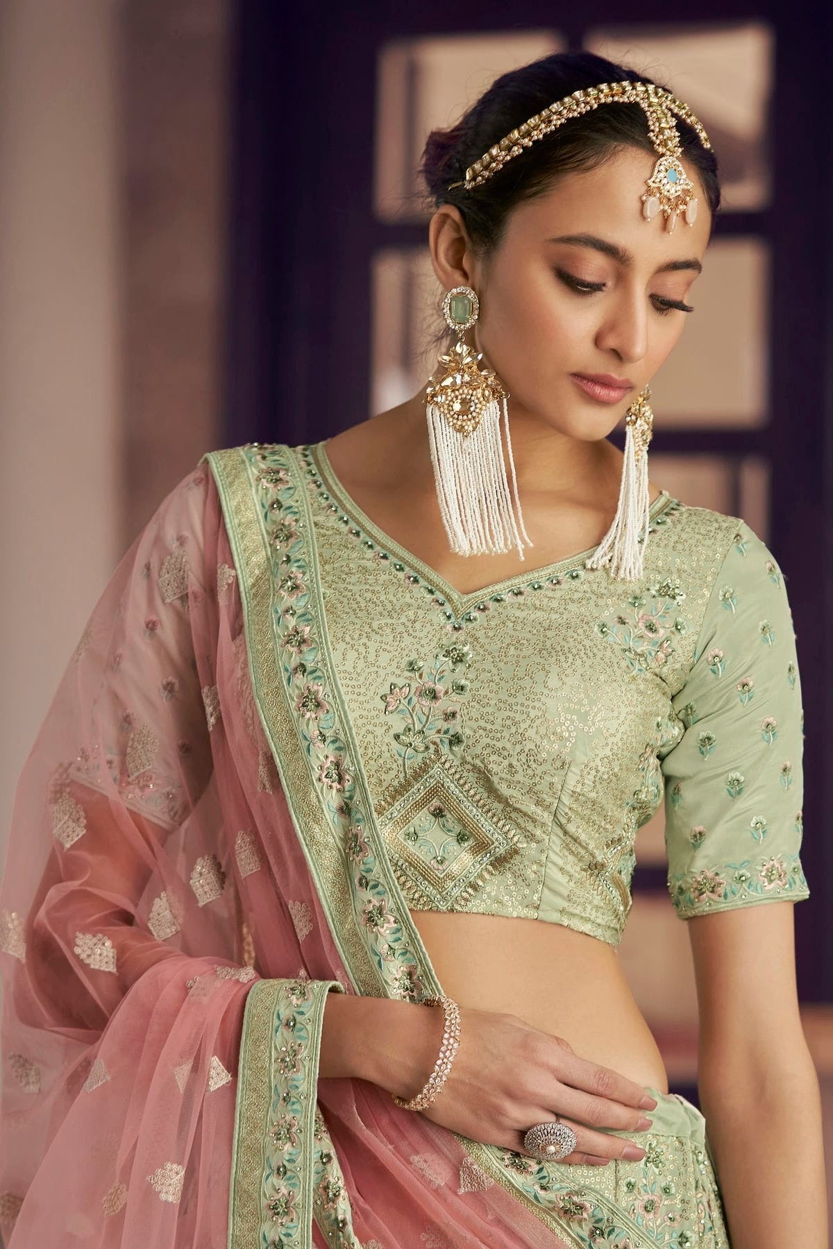 Pista Green Colour Embroidery Crepe Lehenga Choli LD1080791 A