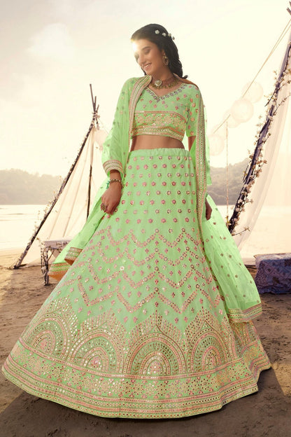 Pista Green Colour Embroidery Organza Lehenga Choli LD1080691