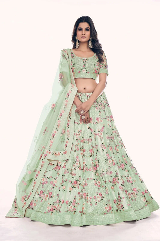 Pista Green Colour Embroidery Soft Net Lehenga Choli LD1080760