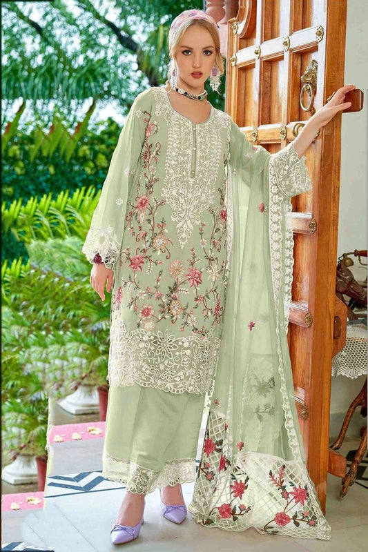 Pista Green Colour Faux Georgette Pakistani Suit SM1140860