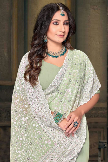 Pista Green Colour Georgette Designer Saree SD1091222 A