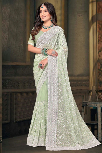 Pista Green Colour Georgette Designer Saree SD1091222