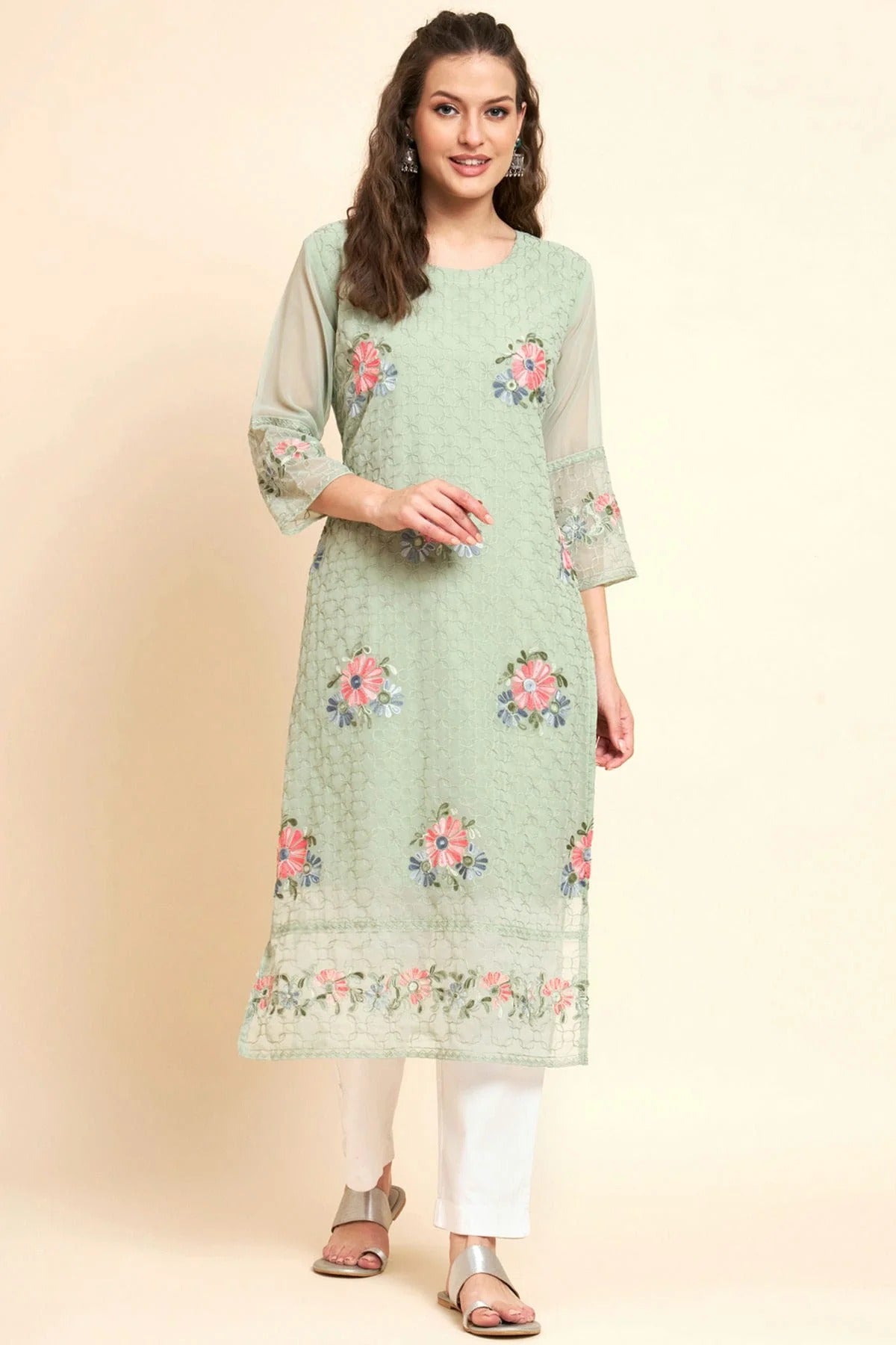 Pista Green Colour Georgette Kurti KR1111061