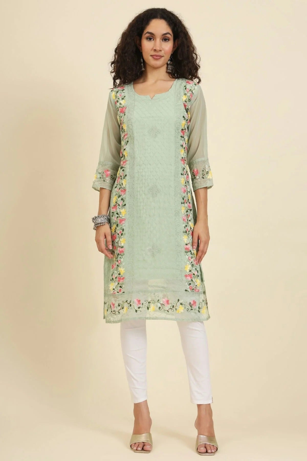 Pista Green Colour Georgette Kurti KR1111235