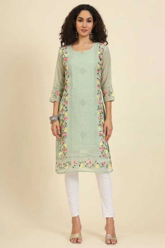 Pista Green Colour Georgette Kurti KR1111235