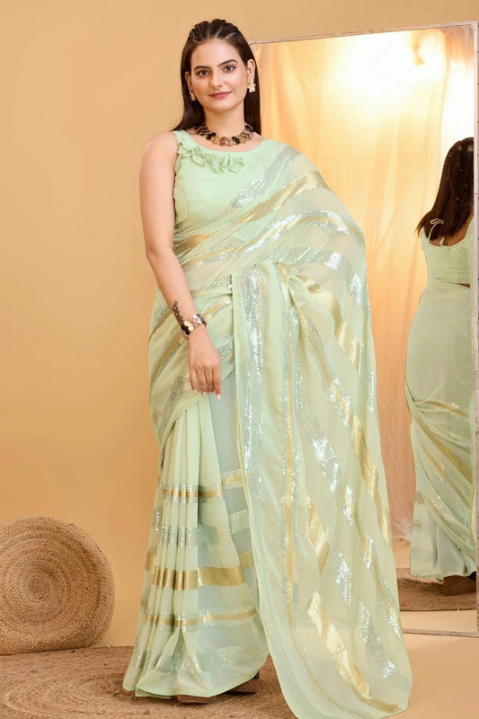 Pista Green Colour Georgette Saree SD1110005