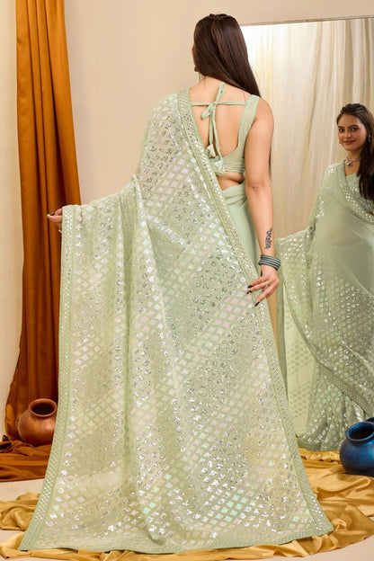 Pista Green Colour Georgette Saree SD1110227 A