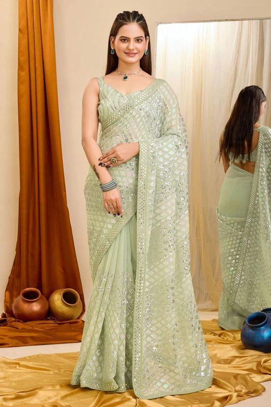 Pista Green Colour Georgette Saree SD1110227