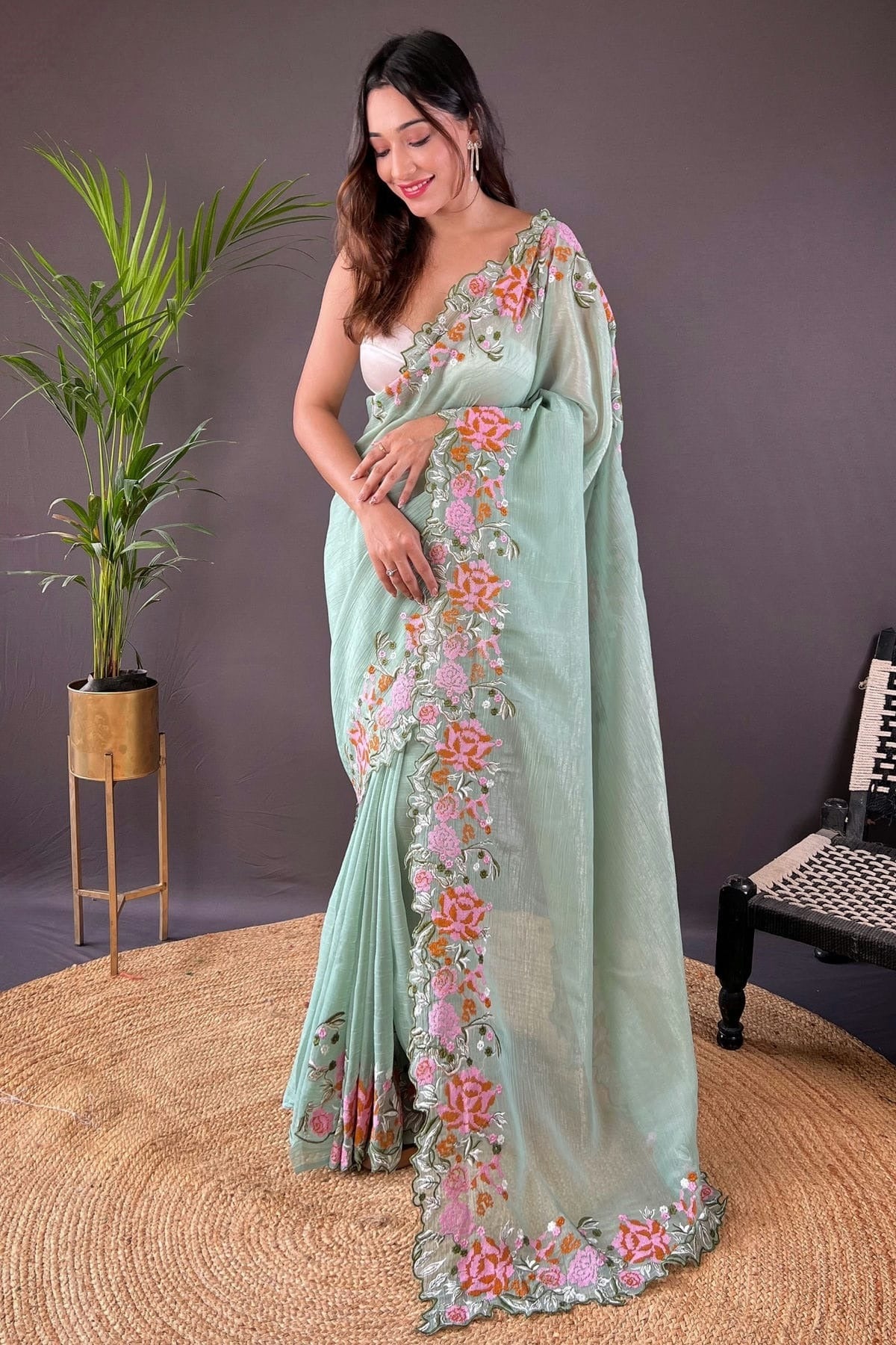 Pista Green Colour Glossy Silk Designer Saree SD1111890