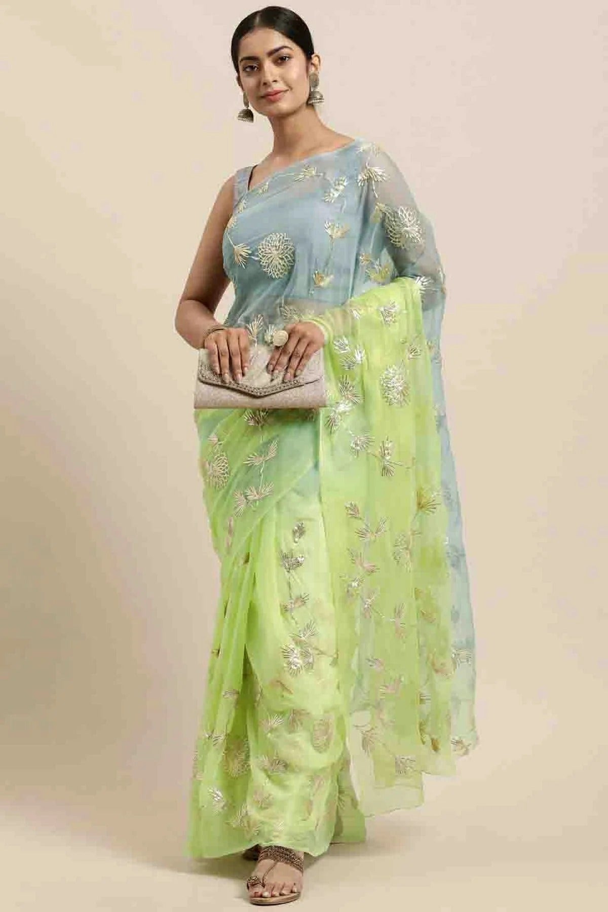 Pista Green Colour Gota Patti Work Organza Designer Saree SD1113398