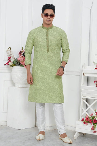 Pista Green Colour Jacquard Silk Brocade Kurta Pajama KP1230211 A
