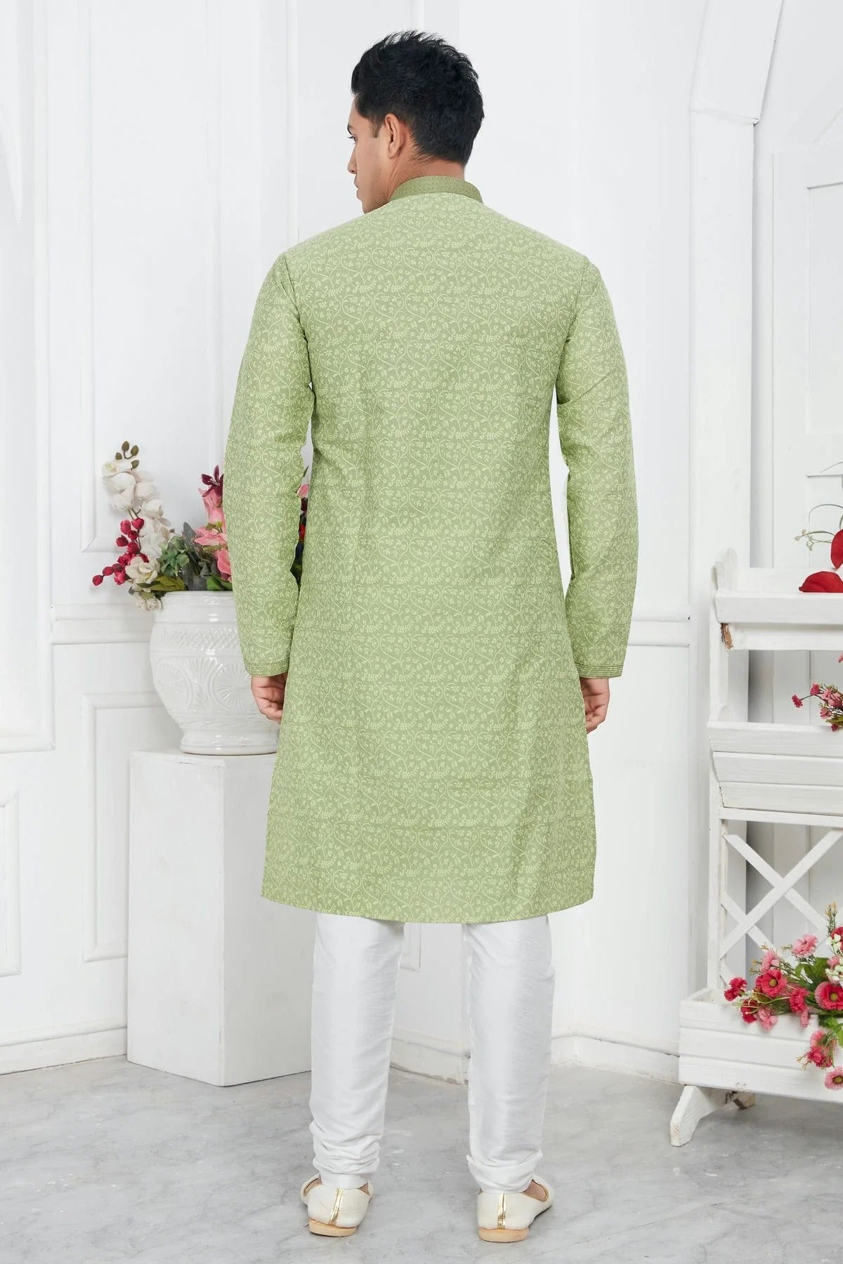 Pista Green Colour Jacquard Silk Brocade Kurta Pajama KP1230211 B