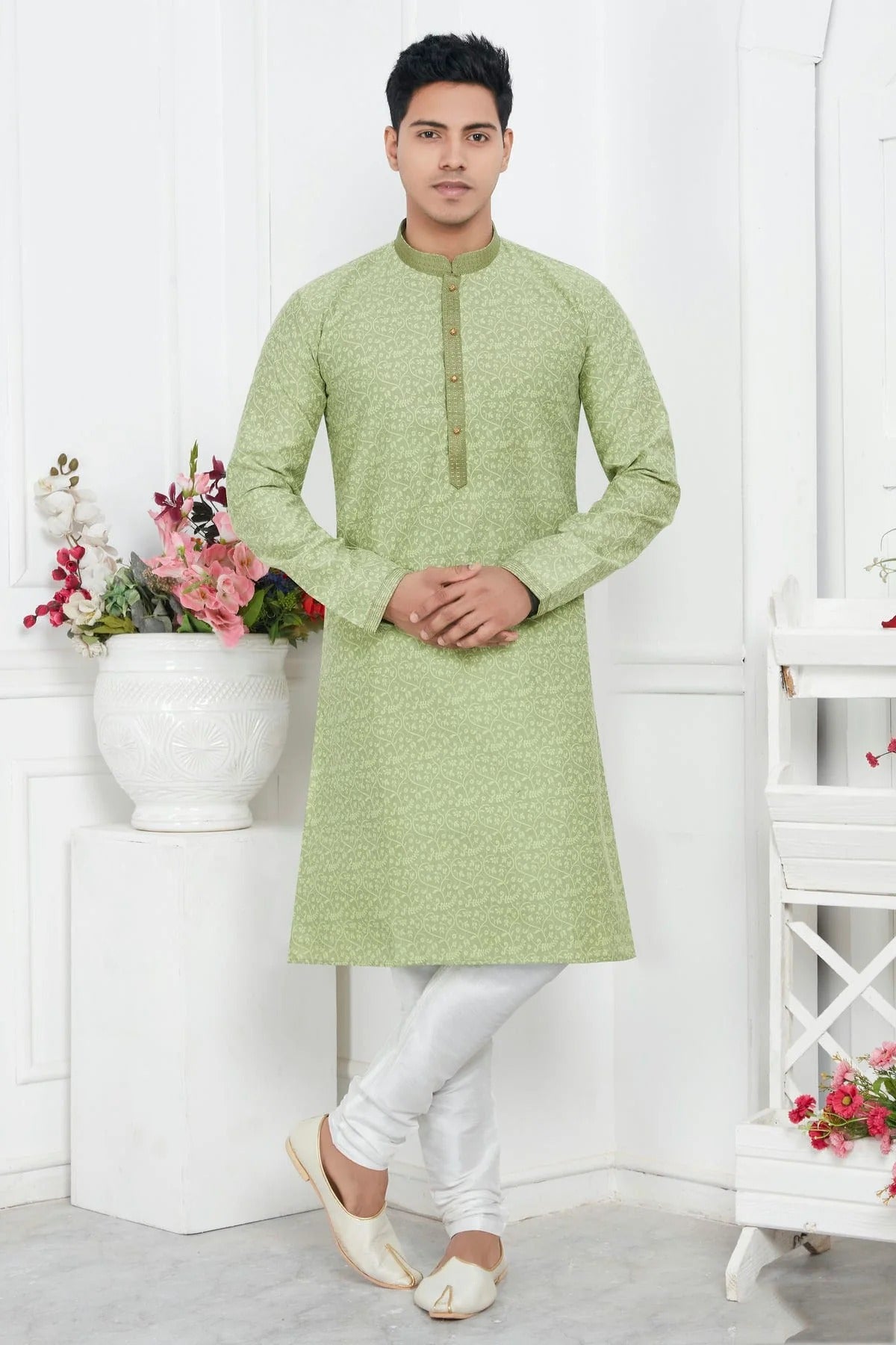 Pista Green Colour Jacquard Silk Brocade Kurta Pajama KP1230211