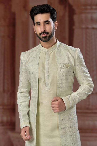 Pista Green Colour Jacquard and Silk Dhupion Sherwani SH1040570 A
