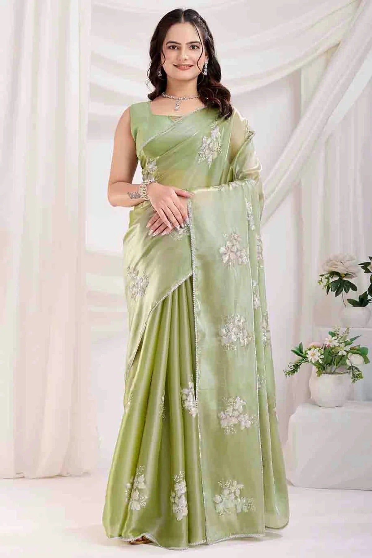 Pista Green Colour Jimmi Choo Designer Saree SD1112845