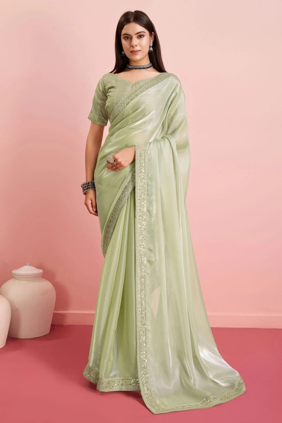 Pista Green Colour Jimmy Choo Saree SD1110452