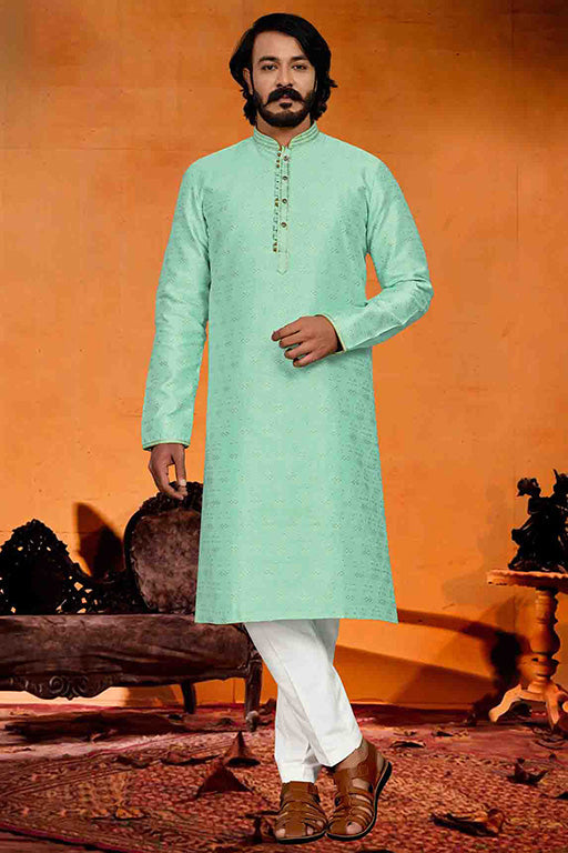 Pista Green Colour Kurta Pajama In Jacquard KP1210247