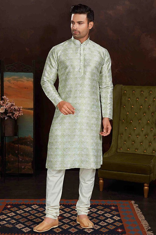 Pista Green Colour Kurta Pajama In Malai Silk KP1210155