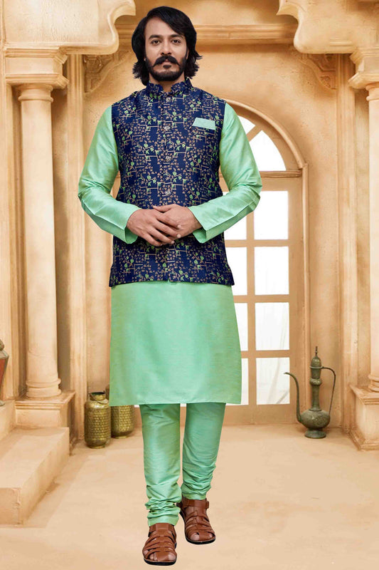 Pista Green Colour Kurta Pajama With Jacket In Art Silk KP1210475
