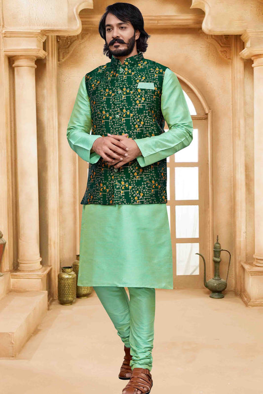 Pista Green Colour Kurta Pajama With Jacket In Art Silk KP1210476