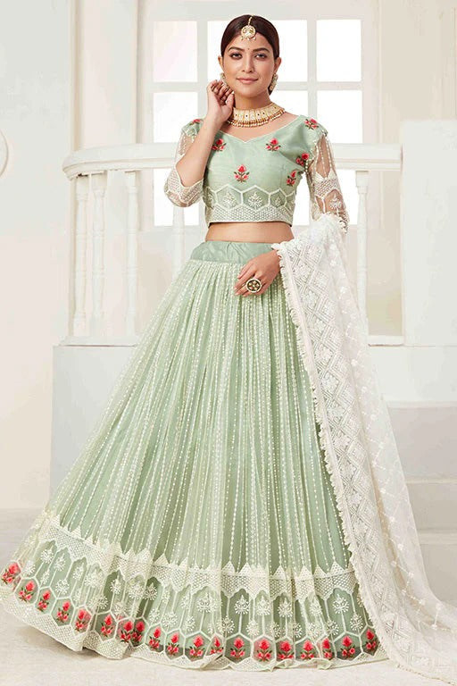 Pista Green Colour Net Designer Lehenga Choli LC1240019