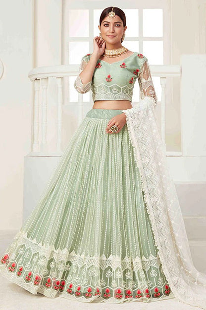 Pista Green Colour Net Designer Lehenga Choli LC1240019