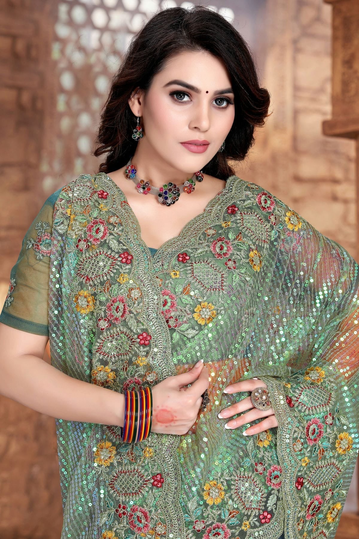 Pista Green Colour Net Designer Saree LC1121329 A