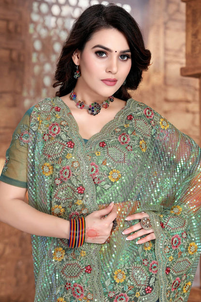 Pista Green Colour Net Designer Saree LC1121329 A