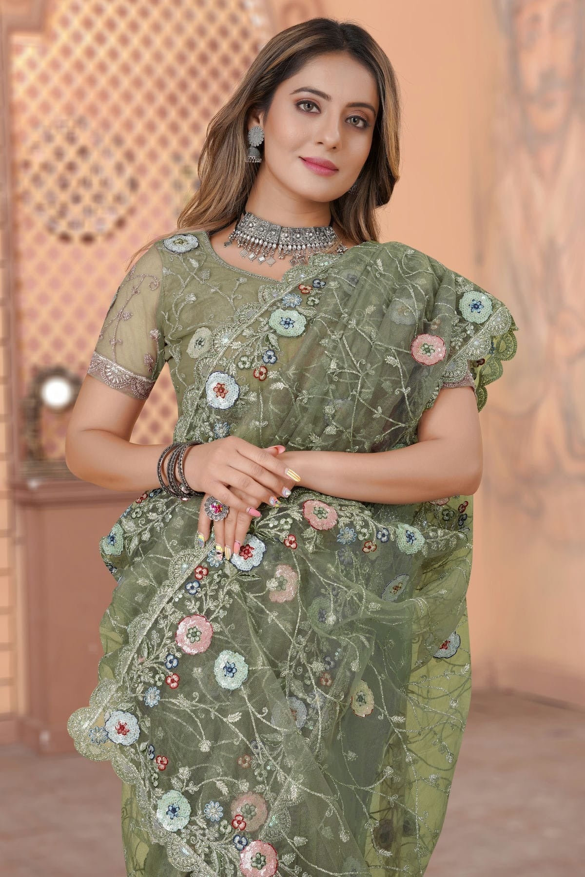 Pista Green Colour Net Designer Saree LC1121438 A