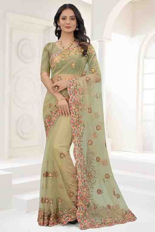 Pista Green Colour Net Designer Saree SD1090544