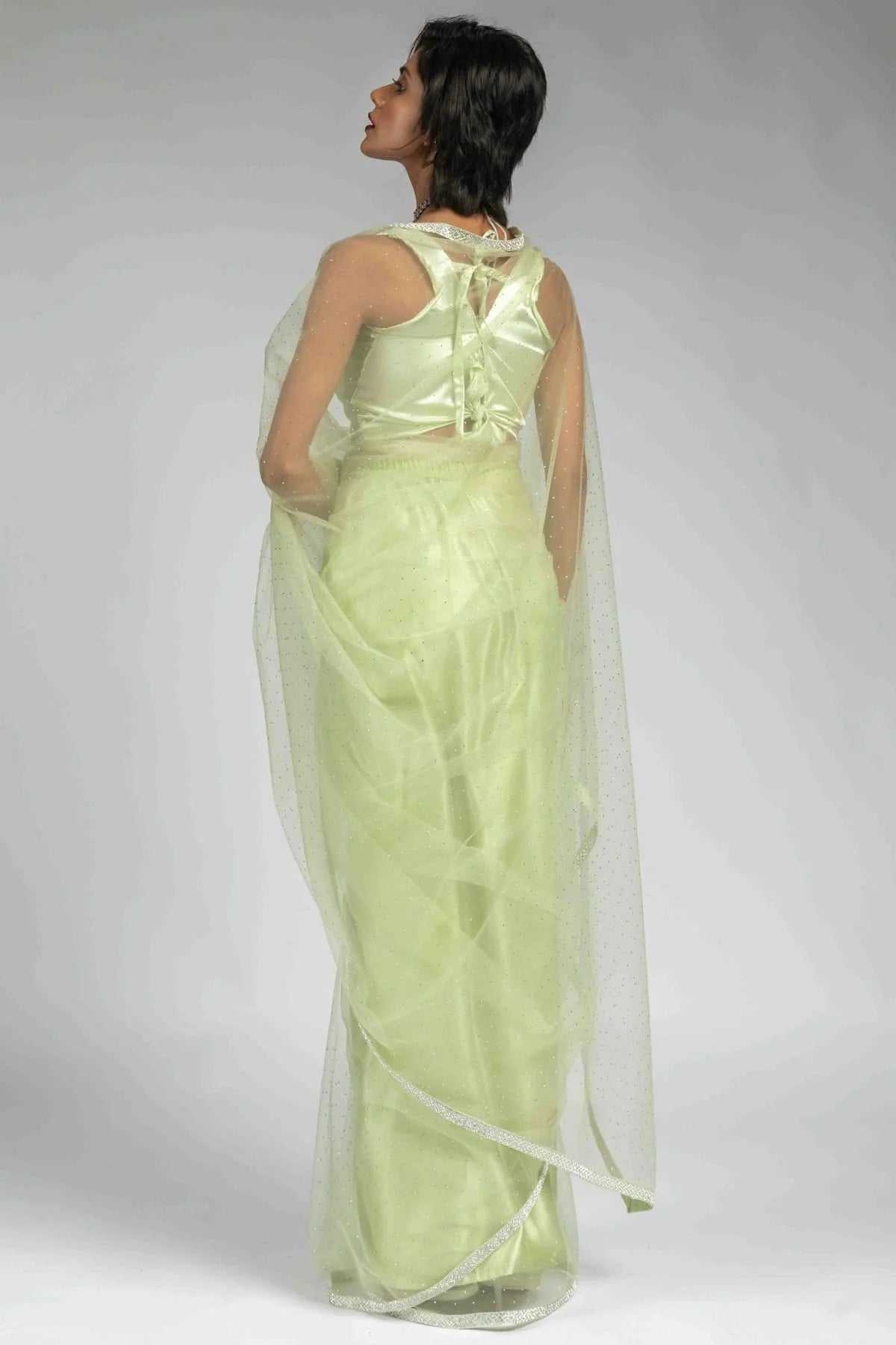 Pista Green Colour Net Ready To Wear Saree SD1122057 A