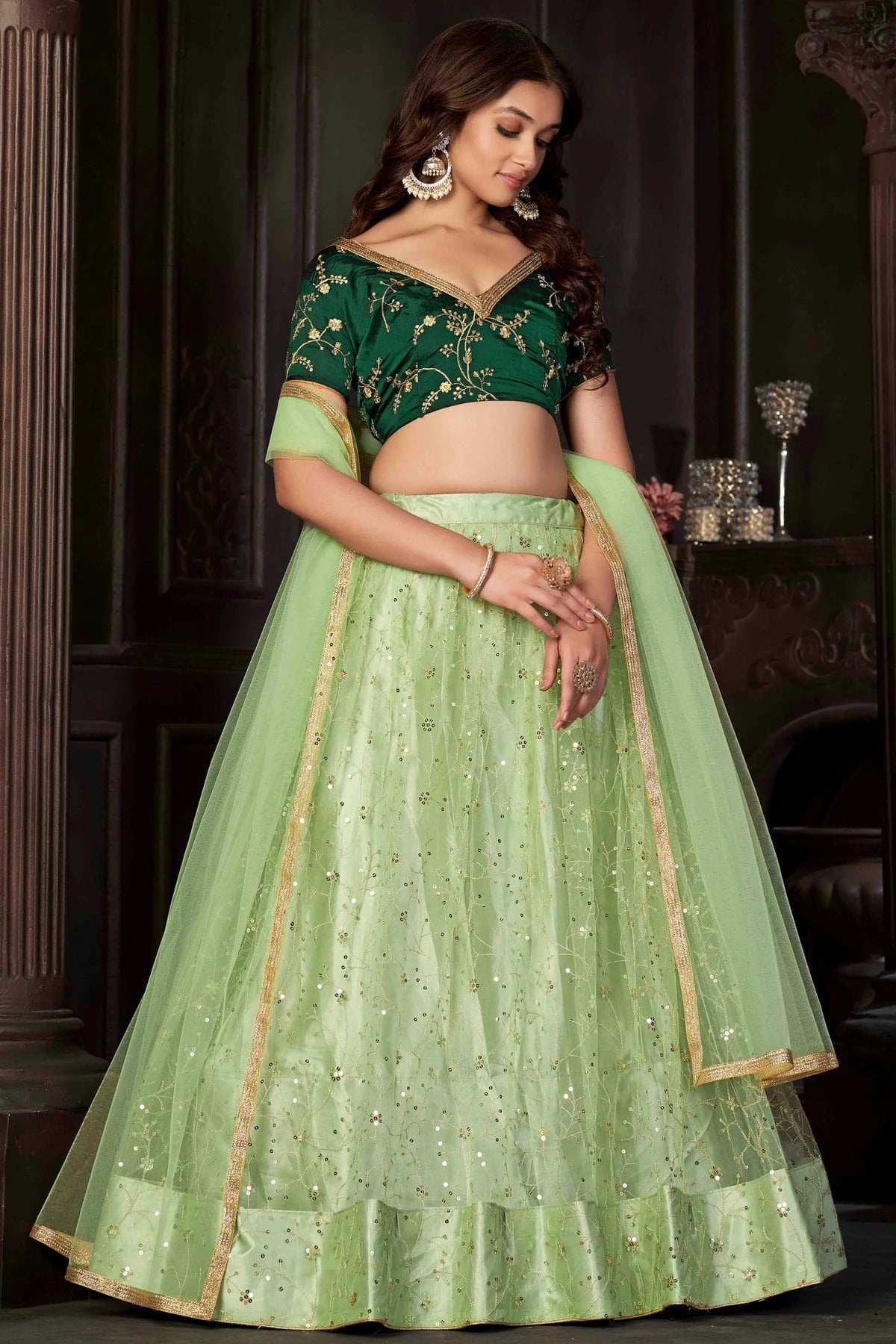 Pista Green Colour Net Semi Stitched Lehenga Choli LC1170053 A