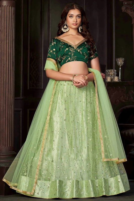Pista Green Colour Net Semi Stitched Lehenga Choli LC1170053