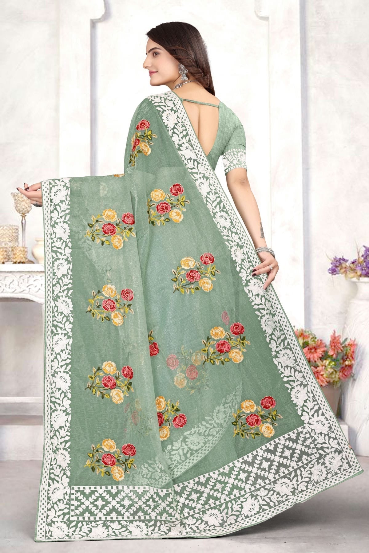 Pista Green Colour Organza Designer Saree LC1121538 A