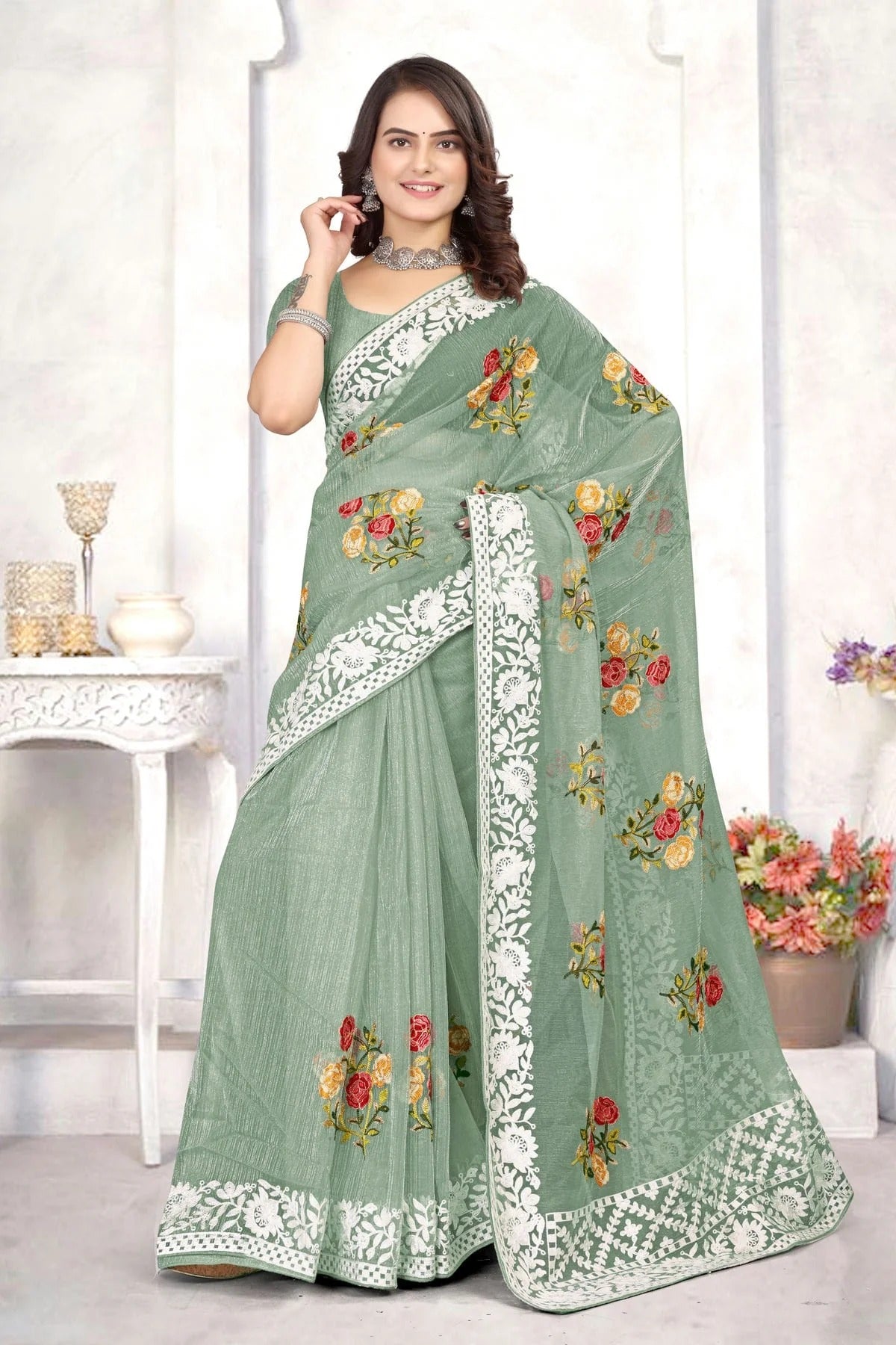 Pista Green Colour Organza Designer Saree LC1121538