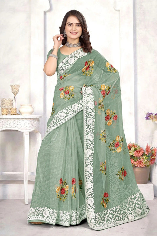 Pista Green Colour Organza Designer Saree LC1121538