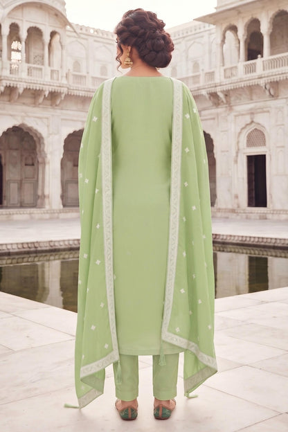 Pista Green Colour Organza Embroidery Work Pant Style Suit
