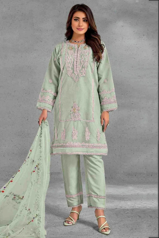 Pista Green Colour Organza Pakistani Suit SM1140818