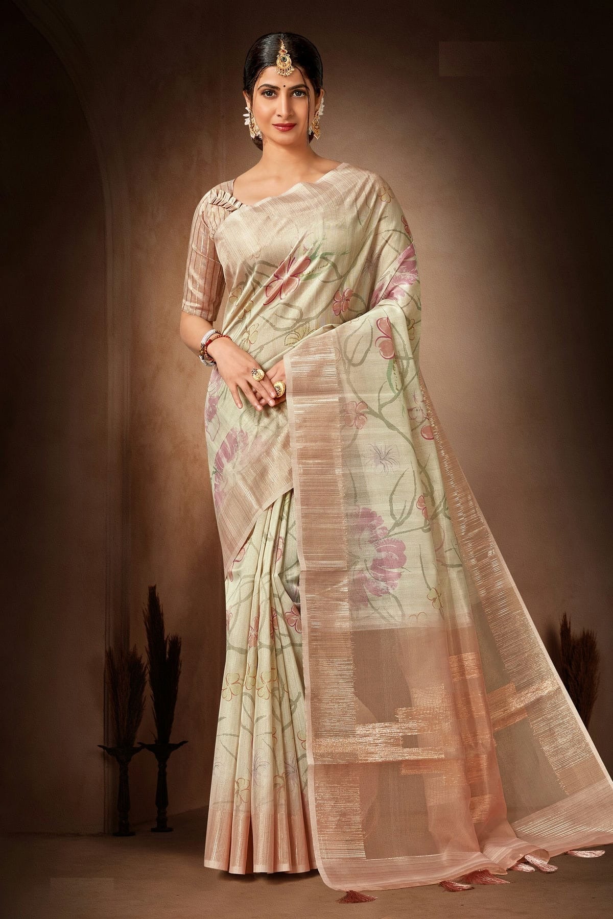 Pista Green Colour Organza Printed Saree LC1121582