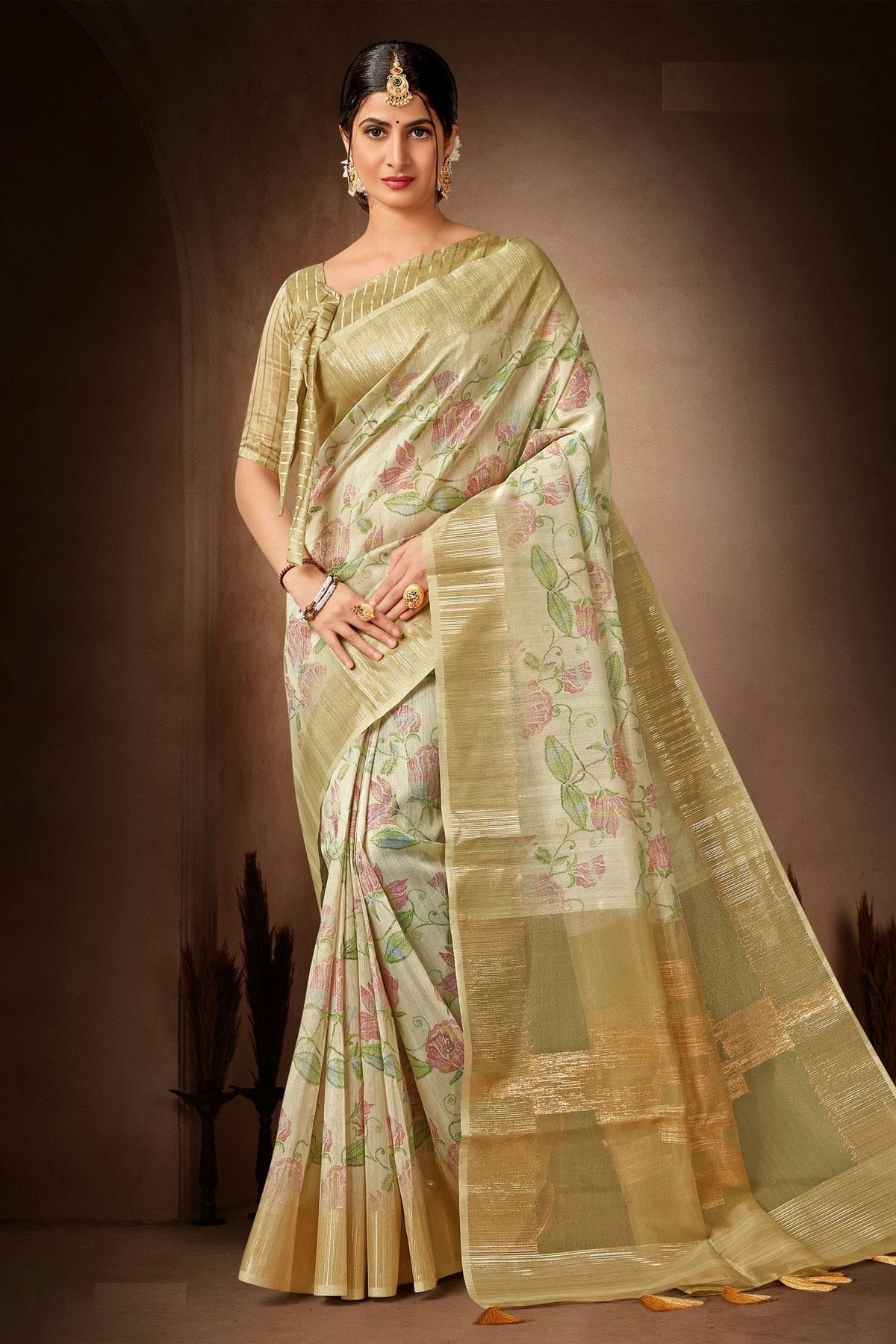 Pista Green Colour Organza Printed Saree LC1121584
