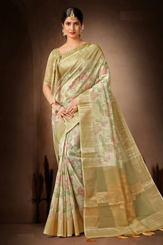 Pista Green Colour Organza Printed Saree LC1121584