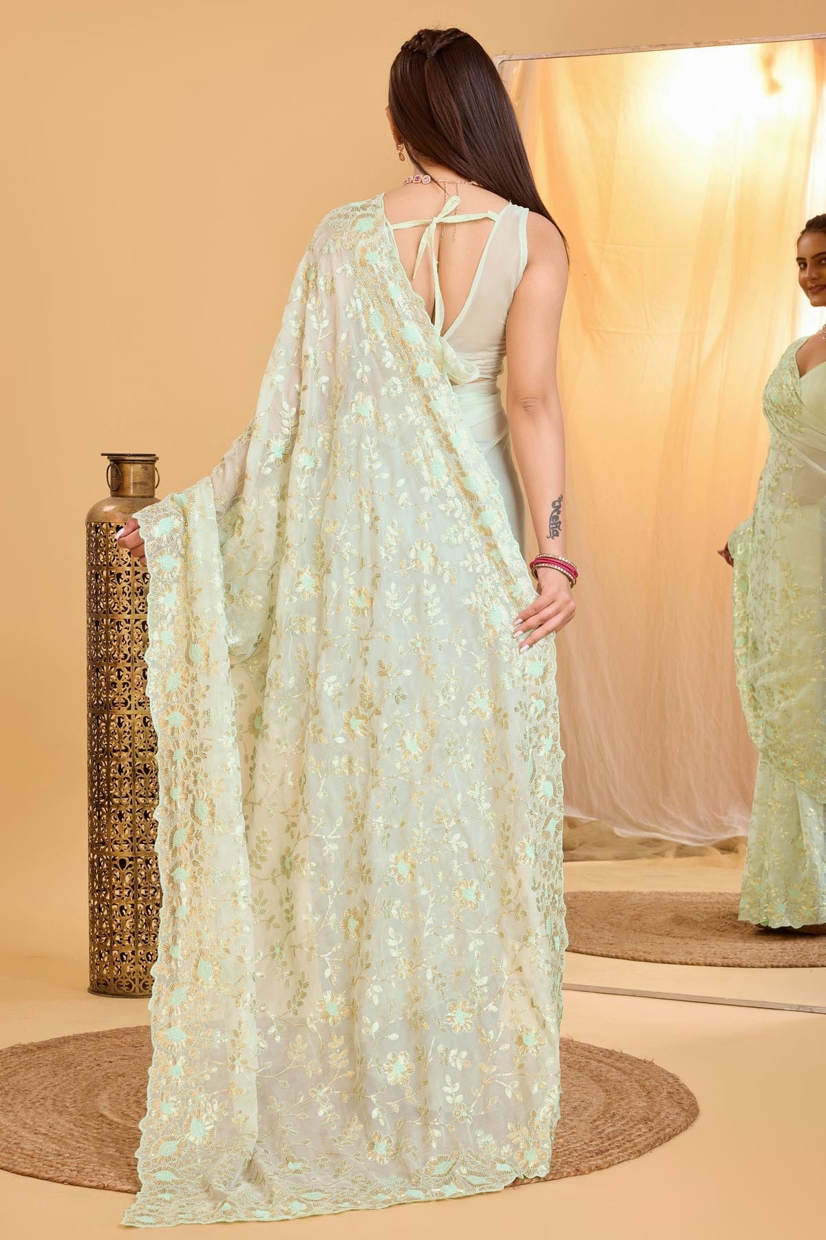 Pista Green Colour Organza Saree SD1110011 A